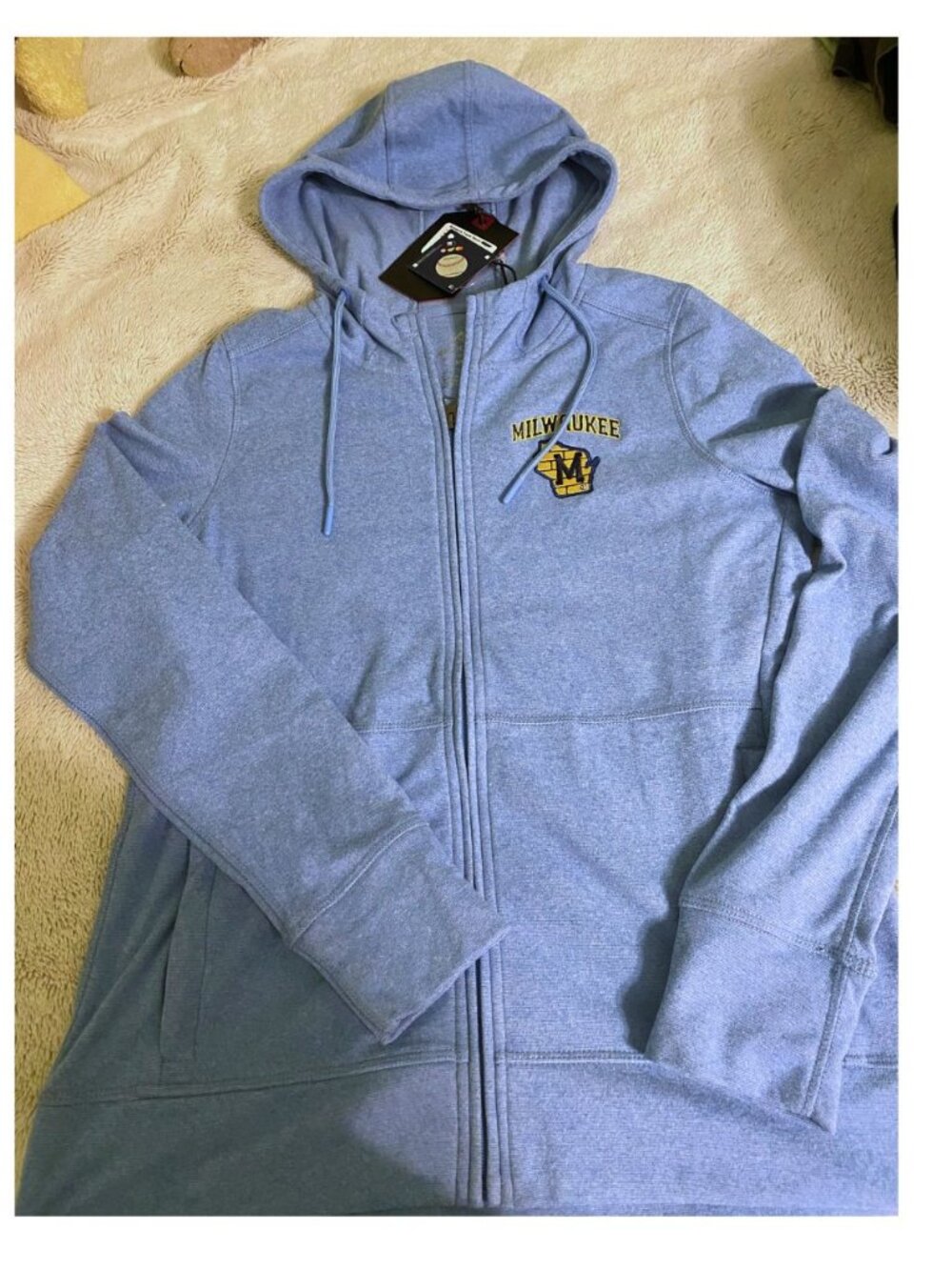 NWT Antigua Milwaukee Brewers Womens Blue Seeker Long Sleeve Full Zip Hoodie